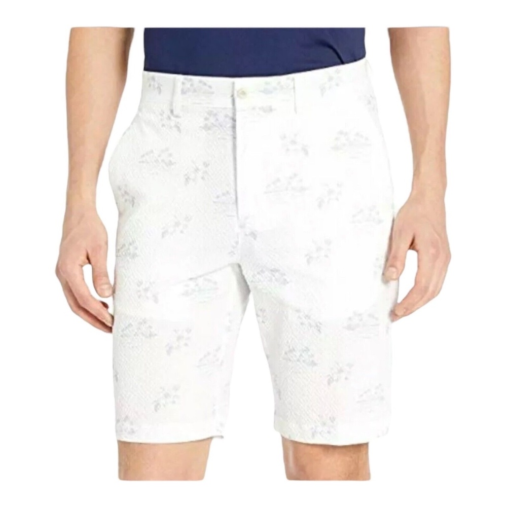 PGA Tour Island Print Seersucker Flat Front Golf Shorts White Mens 40W New